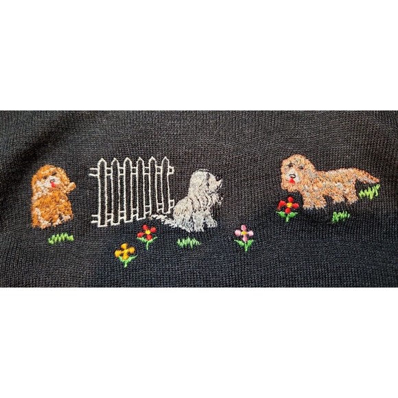 Vintage Cyn Les Womens Medium Black Shirlee Designs Embroidered Sweater Dogs‎ - Picture 9 of 9
